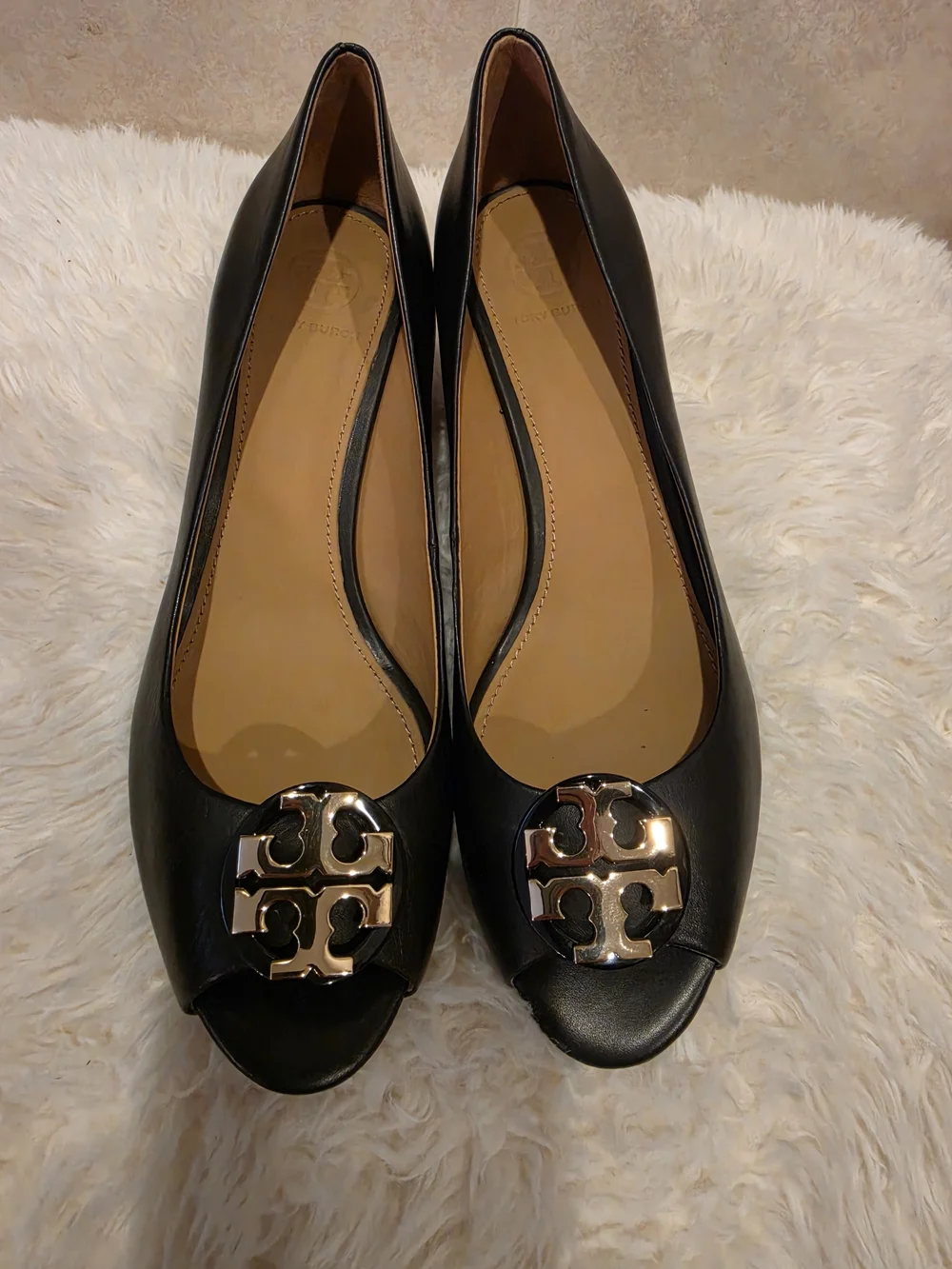 Tory Burch Leather  Claire Peep-toe wedges